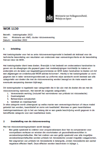 Eerste pagina van WOR Toetsingkader